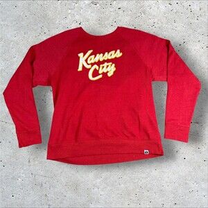 Kansas City Crewneck Sweatshirt Red Raglan Pullover Men's XL Graphic Vtg Style